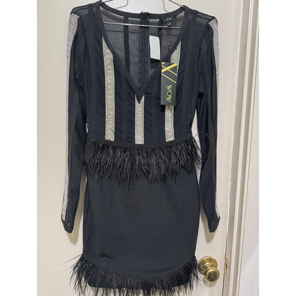 WOW Couture Gold Label Black Bodycon Glam Party Statement Dress Small nwt